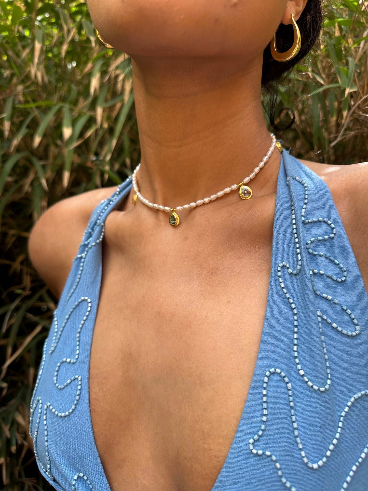 Sea drop necklace with freshwater pearls & Abalone